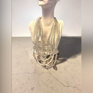 Sassy Jones Beaded Multi-Strand Clear and White Malia Necklace